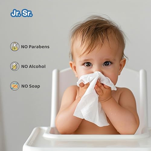 Image of Jr. Sr. Baby Wipes With Lid | 72 Wipes x Pack of 9, 648 Wipes | Safe & Moist Wet Wipes for Babies | Prevents Rashes & Redness with Goodness of Aloe Vera, Vitamin E & Chamomile Oil | No Paraben & No Alcohol