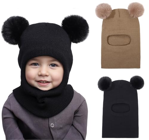 ENBAOHUI Baby Winter Hat Scarf 2 Packs Toddler Winter Hat Boys Girls Beanies for Kids Knit Warm Kids Beanie hat 1-6T Black&Khaki