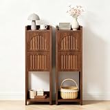 Narrow Nightstand Set of 2, Wooden Small 2 Drawer Nightstand, Slim Side End Table, Skinny Bedside Table, Mid Century Modern Night Stand with Drawers for Bedroom (Deep Walnut-2 pcs)