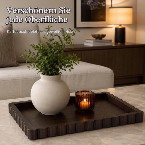 Hanobe Deko Tablett Massivholz: 35x25 cm Modern Serviertablett Rechteckig – Bild 2