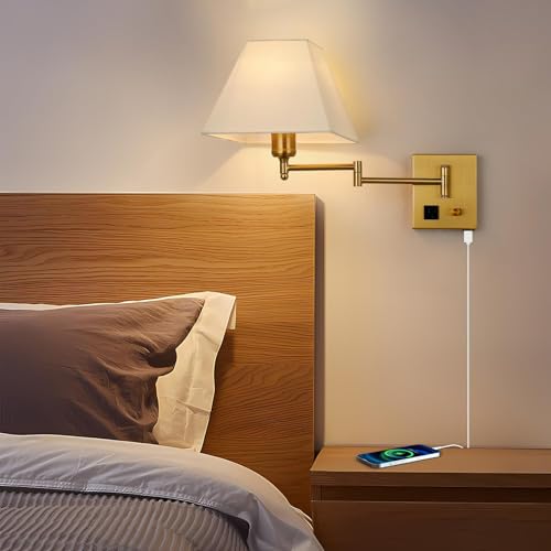 Lámparas de Pared, Aplique de Pared 270° Lámpara de Pared Puerto USB y Aplique de Pared con Perilla de atenuación Iluminación de Pared con Cable para
