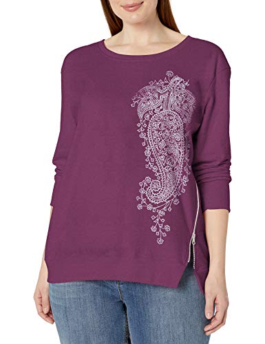 JUST MY SIZE Women's Plus Size Side Zip Sweatshirt, Plum Port, 24