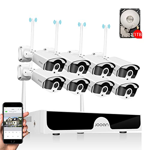 【Audio】JOOAN 3MP Security Camera System Wireless,8 Channel NVR & 8pcs 1296P Bullet Cameras, IP67 Weatherproof,AI Human Motion Alert with 1TB Hard Drive,Free Extension Antenna