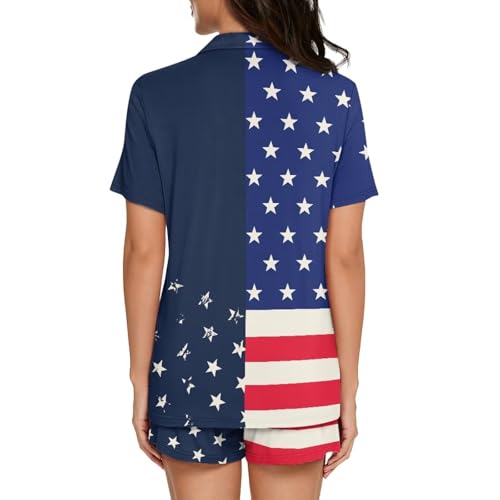 Image of Women's Short Sleeve Sleepwear Button 2 Piece Plus Size Pajamas Casual Soft Stretchy Funny Nightwear with Pockets