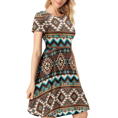 Image of HUGS IDEA Womens Puffy Swing Midi Dress Round Neck Short Sleeve Party A-Line Dresses
