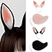 Halloween Rabbits Costume Animal Ear Hairband, Plush Tail, Rabbits Costume Accessories for Girl Halloween Cosplay Fashion White