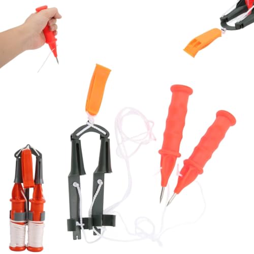 Ice Safety Picks Retractable 2PK with Whistle Winter Rescue Gear White Rope | Stainless steel retractable ice claws with ABS handles 120dB whistle 2pcs self rescue gear for fishing skiing hiking survival