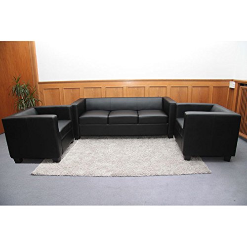 Mendler 3-1-1 Sofagarnitur Couchgarnitur Loungesofa Lille - Leder schwarz – Bild 3