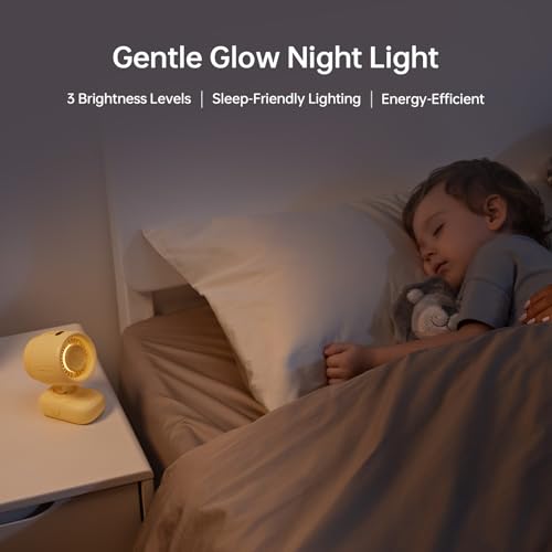 Image of JISULIFE 2026 Clip Fan - Small & Stylish with 38H Cooling | Soft Night Light, LED Display, One‑Click Detachable Baby Fan for Stroller Crib Desk Car Seat Travel, Gift for Baby Mom-Yellow