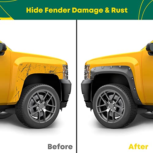 Yhtauto Pocket Bolt-Riveted Style Fender Flares W/ Hardware Kit Replacement For Dodge Ram 2500/3500 2019-2022, Textured Matte Black Wheel Flare Cover Protector, Set Of 4, Front & Rear #TOP3