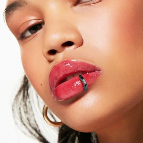 ALACLO 16G Labret Stud, G23 Titanium Vertical Labret Lip Piercing Jewelry, Eyebrow Ring Clicker Belly Button Ring Hoop For Women Men (Black) 10mm by ALACLO - Used condition - Image 2