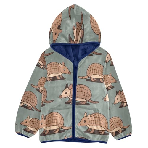 Armadillos Animals on Green Toddler Fleece Jacket Girl Boys Hooded Fleece Jacket Coat Warm Outwear Zip-up 3-10T