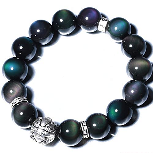 Mecotecn Arc-en-Ciel Oeil obsidien Feng Shui Bracelet tibétain Boule d'argent pixiu/piyao Accessoires à la Main Rouge Ficelle réglable Attirer la Richesse Bonne Chance Cadeau,10mm Cover