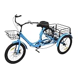 Mqwdxzfes 20 Zoll Faltbares Dreirad für Erwachsene, 7-Gang 3-Rad Fahrrad mit Vor- und Rückkorb, Schloss & Verstellbarer Sitz, Einkauffahrrad Seniorenfahrrad für Einkaufen, Freizeit, Sport (Blau)