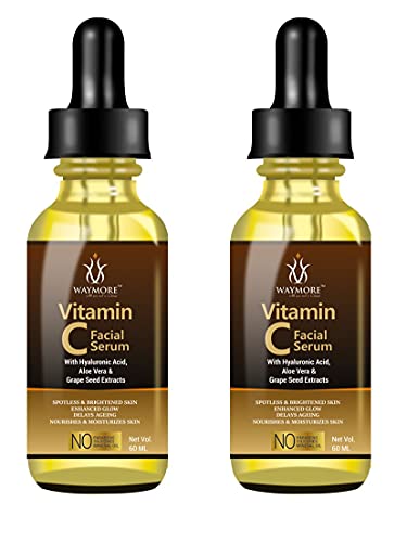 Image of WAYMORE Vitamin C Serum for Face, for Glowing Skin, Pigmentation, Skin Brightening, Anti-Ageing, Anti-Wrinkles - 120Ml (Pack of 2-60Ml Each)