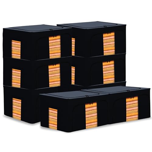 Image of Kuber Industries Pack of 8 Clothes Storage Box | 44 Liter Foldable Steel Frame Clothes Organizer | Storage Box For Wardrobe-Saree-Shirts And Blankets | Underbed Storage Bag | Grey & Black