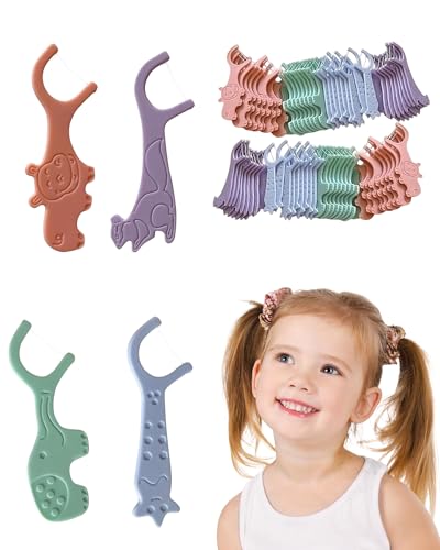 Ceeyoll 80-Pack, Hilo Dental Niños, Resistente Al Desgaste, Hilo Dental, Inodoro, Arcos Dentales, Irrompible, Adecuado Para Espacios Estrechos Entre Los Dientes, con Mango Apto Para Niños