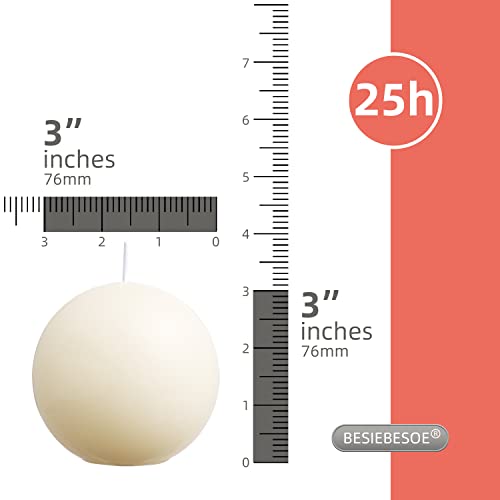 Ball Pillar Candles Set of 3 Ivory 3Inch Unscented Handpoured Weddings, Home Decoration, 75 Hour - Image 3