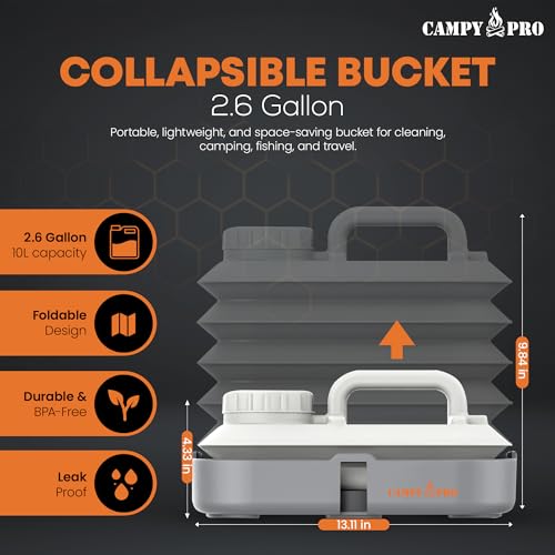 Pack de 2 Tanques de Agua Plegables Campy Pro 2.6 Galones (10 L) - Recipientes Portátiles de Polietileno Libre de BPA para Camping, RV y Emergencias miniatura 2