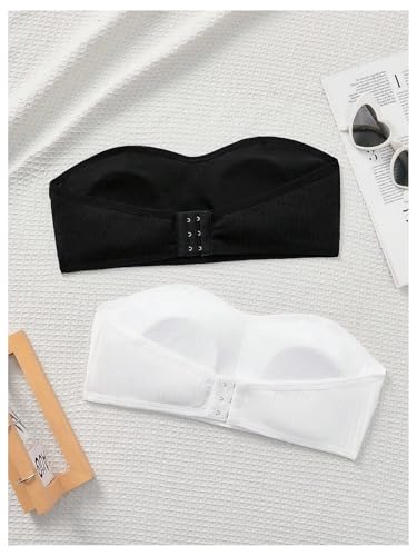 OYOANGLE Girl's 2 Pack Ribbed Knit Strapless Bandeau Bra Padded Wireless Comfortable Training Tube Bras2