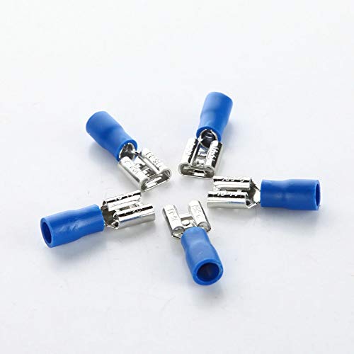 Connecteurs de terminaux 6.3mm Femelle Bleu Rapide Spade Fil Bornes électriques isolés à sertir Connecteur 16-14AWG
