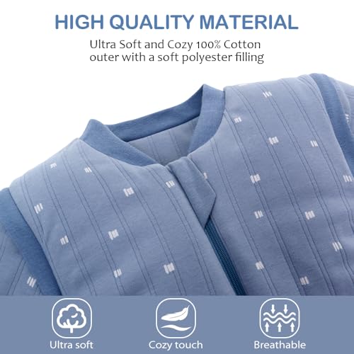 Image of Baby Sleep Sack, TOG 2.5 Winter Wearable Blanket, Removable Long Sleeves Baby Sleeping Bag for Infants and Toddlers, Super Soft Warm Comfortable Sleeping Sack, Blue White Stripes, 6-18M