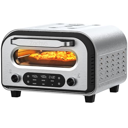 ZACHVO Four à pizza électrique - Jusqu'à 450℃, 5 pizzas préprogrammées, minuterie de 1 à 60 minutes, écran...