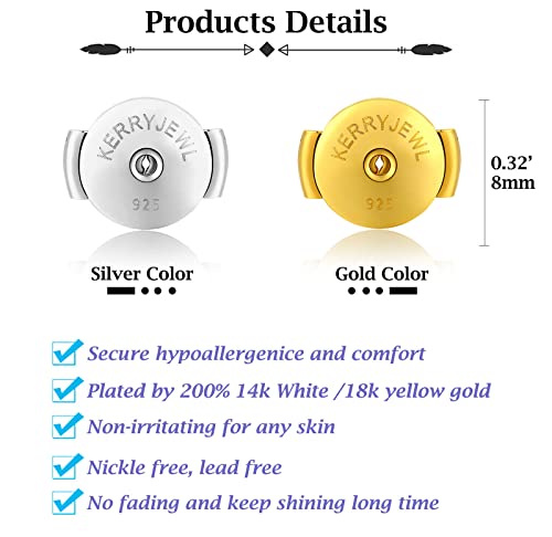 14K White Gold Locking Earring Backs Replacements For Diamond Studs, 2 Pairs 925 Sterling Silver Locking Earring Backs, Secure Hypoallergenic Earring Backs No Fading Comfort Earring Backs #TOP3