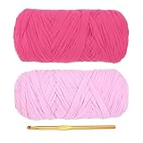 PATIKIL 2 x 200g/60 M T-Shirt Garn, Häkelgarn, Textilgarn für gehäkelte Körbe mit Häkel Zubehör, Strickgarn Anfänger für Taschen, Teppiche, Korb, Homedekor (Rosa/Rosenrot)