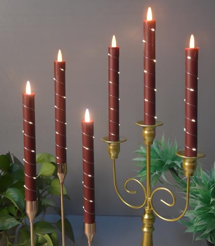 Image of Danip Christmas red flameless Candle with String Light Window Candles with Remote Timer Battery Operated Taper Candle LED Pillar Candles Set of 6