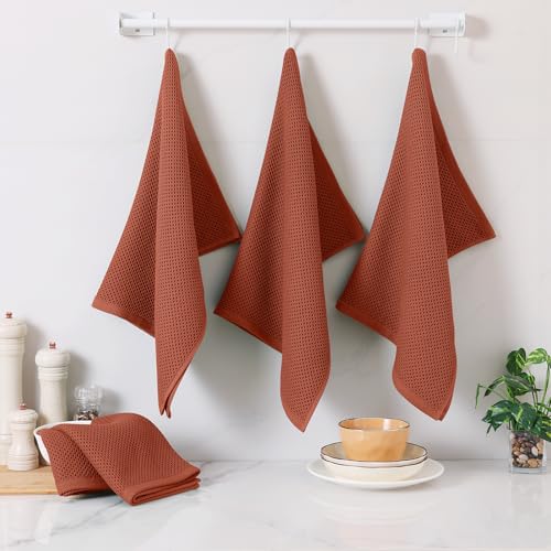 Image of Homaxy 100% Cotton Waffle Weave Kitchen Dish Towels, Ultra Soft Absorbent Quick Drying Cleaning Towel, 20x28 Inches, 4-Pack, Rust