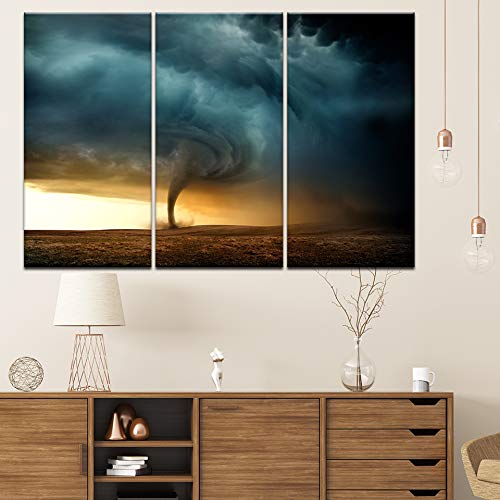 Impression sur toile haut de gamme de paysage de tornade en triptyque