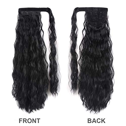 Yeame Corn Wave Ponytail Extension Clip In - 22 Inch Long Wavy Curly Wrap Around Pony Tail Heat Resistant Synthetic Hairpiece For Women (Natural Black #1B) #TOP1