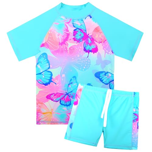 Image of TFJH E Girls Short Sleeve Swimsuit Two Piece Swimwear UPF 50+ UV 3-12 Years