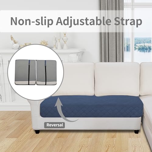Image of Easy-Going Reversible L Shape Sectional Couch Cover 30 x 50 inches Rectangular Chaise Lounge Cover Loveseat Cushion Cover Furniture Protector for Pets Dog Cat (Dark Blue /Light Blue)