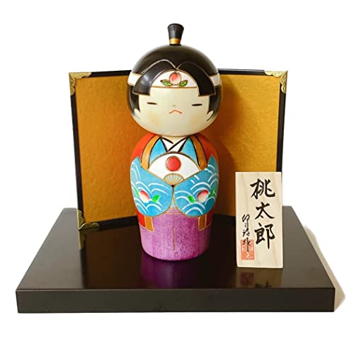 Usaburo Muñeca Kokeshi japonesa moderna (MOMOTARO - Pequeña), hecha en Japón, figuras coleccionables, artesanías tradicionales, niño en Kimono, samurái Cover