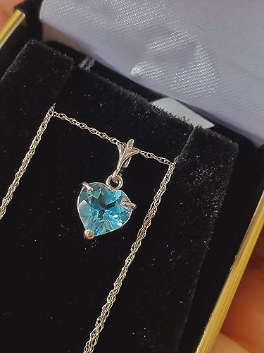 14k Solid Gold Pendant Necklace Heart Shaped Handcrafted Fine Jewelry (18 Inch, Natural Blue Topaz, Yellow Gold)3