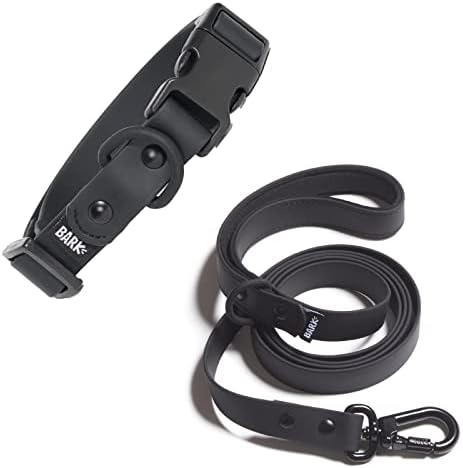 BarkBox Walking Gear Leash and Collar Bundle – Odor Proof, Waterproof Adjustable Dog Collar with Waterproof Leash – Black – Small
