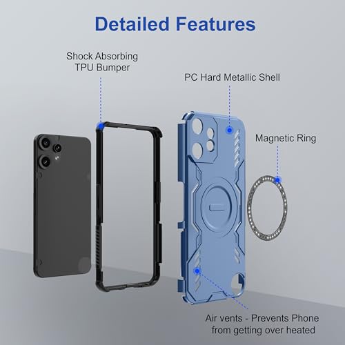 Image of Zapcase Back Case Cover for CMF by Nothing Phone 2 Pro | Magnetic Case with Built-in Metal Ring | Supports MagSafe Charger, Wallet & Car Mount | Shockproof Hybrid PC + TPU | Blue