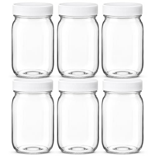 PR1M3 16 oz Mason Jars Regular Mouth with Plastic Lids 6 Pack Canning Jars