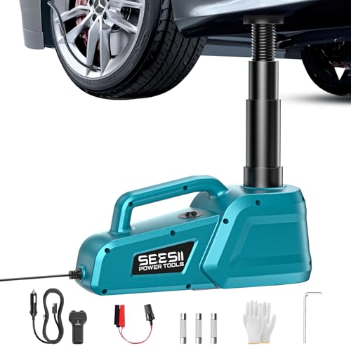 SEESII Electric Car Jack 12V: 5 Ton Hydraulic Car Jack with Remote Control & LED Light 15.5-45 cm Lift Range Portable Tool for Sedan/SUV/Truck Emergency Roadside Tire Change & Garage Repair
