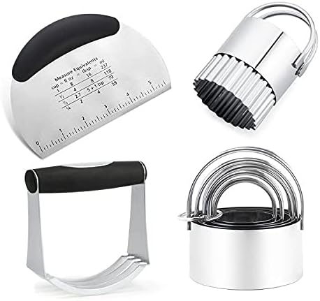 Biscuit Cutter Set, Pastry Cutter Dough Blender Set Stainless Steel Cookie Cutters for Easy Mixing, Professional Baking Dough Cutter Tools for Pastry, Cookies, Donuts, Home and Kitchen (8Pcs/Set)