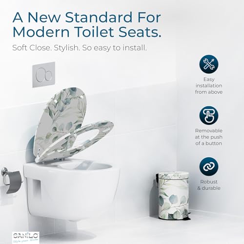 Image of Sanilo Wooden Toilet Seat with Quick Release & Soft Close [ROUND] - Decorative & Slow Close Molded Wood Seat - With One Click for Easy Installation & Cleaning - With Adjustable Fit (Eucalyptus)