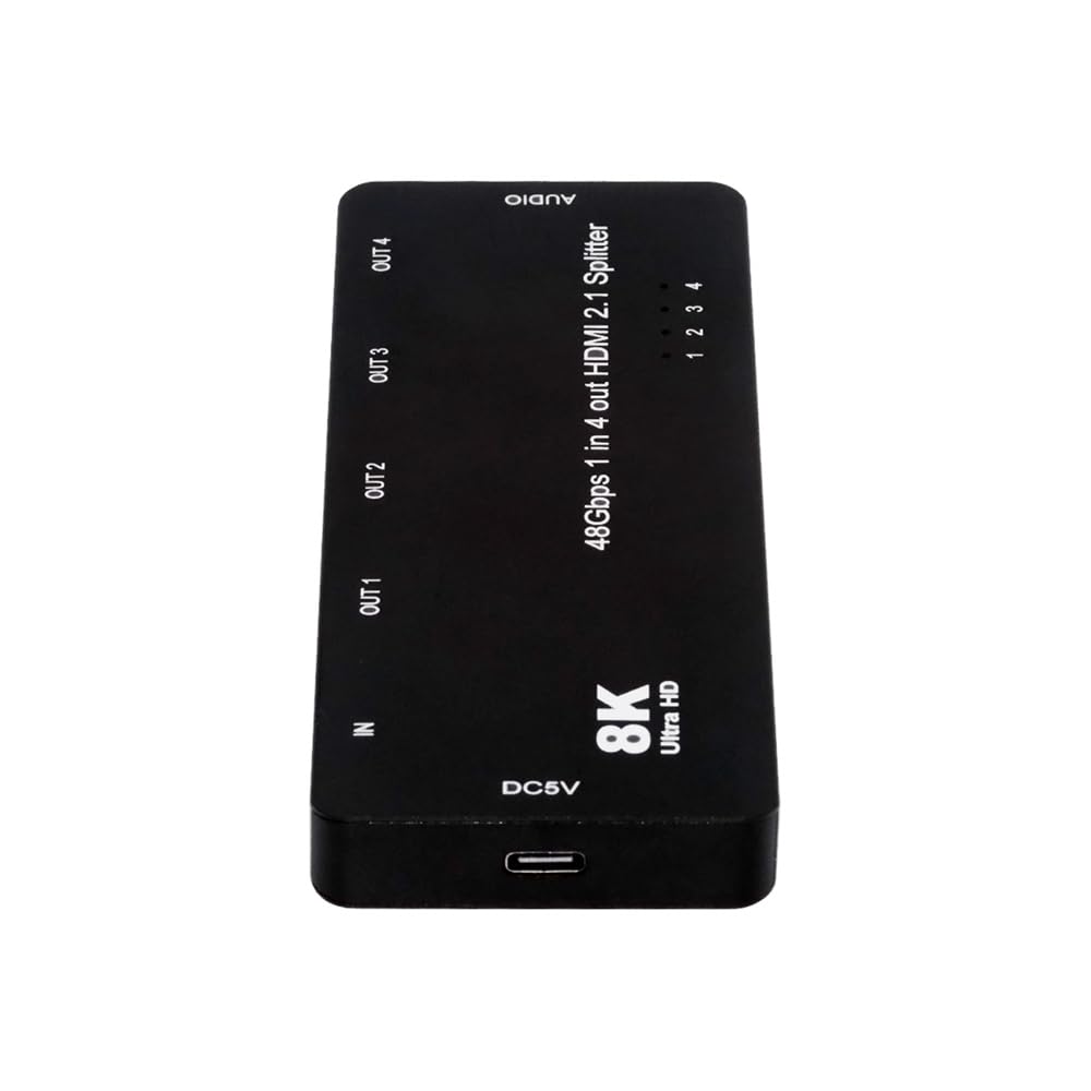 Répartiteur HDMI 2.1 Cablecc 4 Ports 8K à 60 Hz et 4K à 120 Hz : distribue 1 entrée/Signal vers 4 Sorties/écrans, Prend en Charge la Connexion HDCP Stack avec Audio 3,5 mm pour PS5