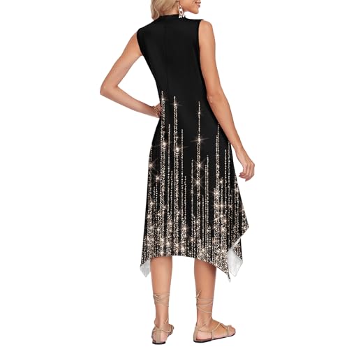 Image of AUSELILY Womens Summer Midi Dress V Neck Sleeveless Casual with Pockets | Flowy womens summer dress with asymmetrical hem, great for beach, vacation and daily wear