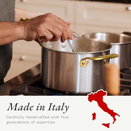 Image of Made In Cookware - 4 Quart Stainless Steel Saucepan with Lid (Antique Brass) - 5 Ply Stainless Clad Sauce Pan - Professional Cookware - Crafted in Italy - Induction Compatible