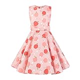 ❤ Mode und schön Kinder Mädchen Vintage Kleid. A-Linie Saum, 50er Jahre Audrey Hepburn Stil Retro Gepunktet Kleid, Blumenmuster Rockabilly Faltenrock Swing Festkleid. Dieses Kleid kann ein passendes Geschenk für Ihre Prinzessin sein