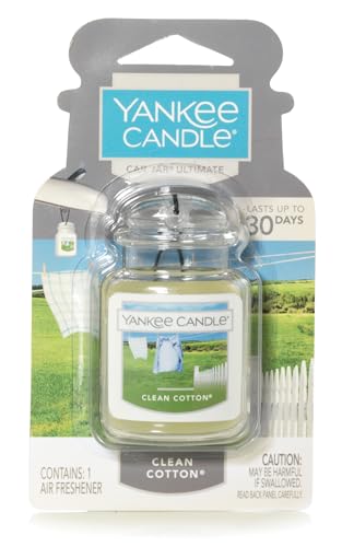Image of Yankee Candle Car Air Fresheners, Hanging Car Jar Ultimate, Neutralizes Odors Up To 30 Days, Clean Cotton, 0.96 OZ (Pack of 1)