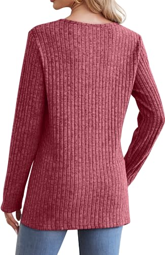 Image of Jescakoo Long Sleeve Shirts for Women Crew Neck Fall Tops Side Split Lightweight Tunic Sweaters Fashion Clothes 2025 S-4XL