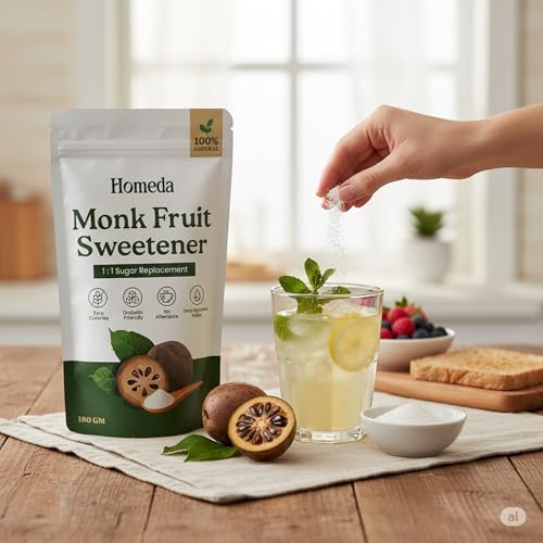 Image of Homeda Monkfruit Sweetener Organic with Non-GMO Erythritol (360g) 1:1 Sugar Substitute | Monk Fruit Powder Sweetner Extract for Diabetes - Healthy Keto Zero Calorie Sugar